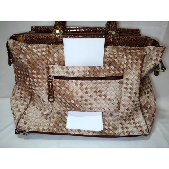 Samantha Brown Croco-Embossed Dowel Travel Bag Tote Work Weekender CARAMEL BEIGE - Picture 3 of 16